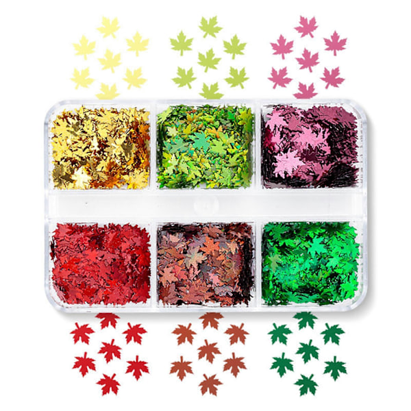 6 Fack/låda Glänsande Metallisk Färg Lönnlöv Paljetter Kreativa Holografiska Nagelkonst Glitter Paljetter för Höst Vinter Nagel 1