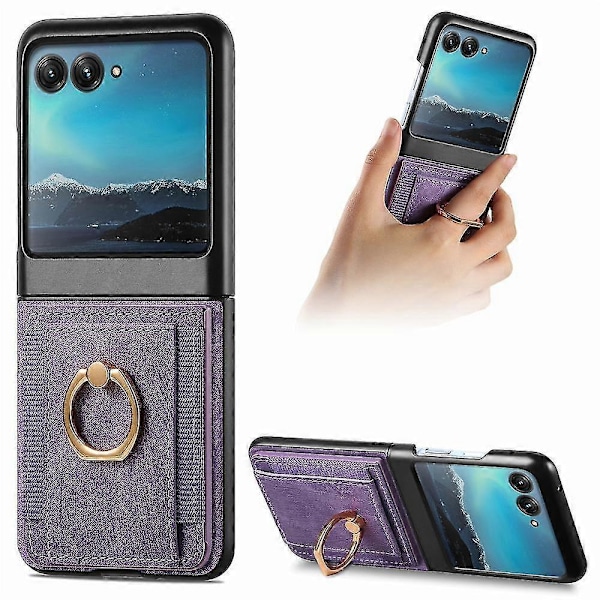 Plånboksfodral för Motorola Razr 50 Ultra, PU-läder Stötsäkert Skyddsfodral med Kortfack & Metallringhållare