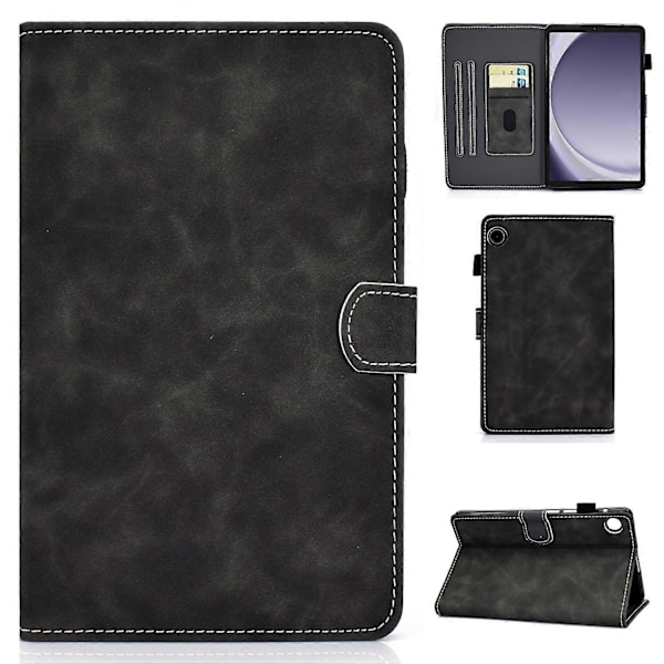 PU Läderfodral för Samsung Galaxy Tab A9, Kortplatsställ Tabletskydd med Pennhållare GS Black