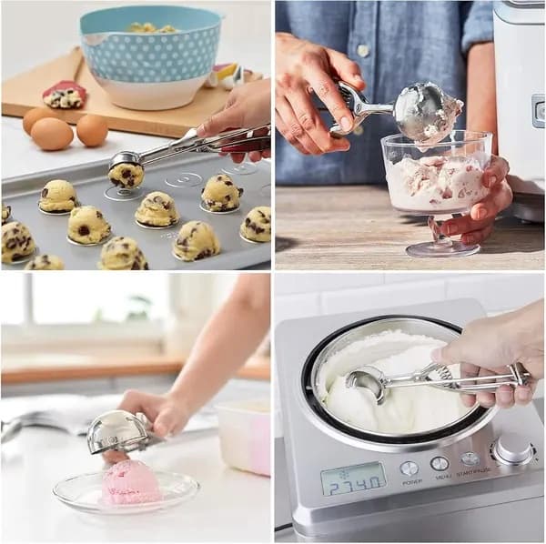 Iskremscoops, 3-delt kakescoopsett, iskremscoops i rustfritt stål med utløsermekanisme, stor/middels/liten, egnet for baking.