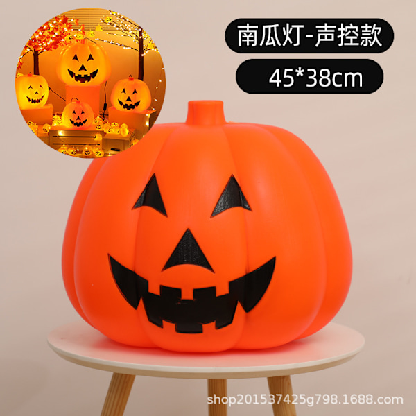 Pumpalykta Halloween Dekorativa Tillbehör Extra Stor Pumpalykta Röststyrning Luminous Plast Pumpa Scen Layout Rekvisita 45Cm Voice-Activated Pumpkin Lamp