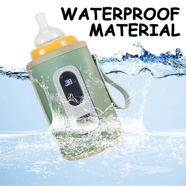 USB-driven Flaskvärmare & Mjölkvärmare - 5 Justerbara Temperaturer Flaskfodral för Hemma, Utomhusresor & Bilbruk Leather Green