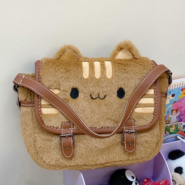 Trendig Crossbody-väska för Kvinnor Tecknad Väska Härlig Messenger-väska Plysch Handväska Katter Axelväska Shopping Dejtingväska Vit GS Khaki