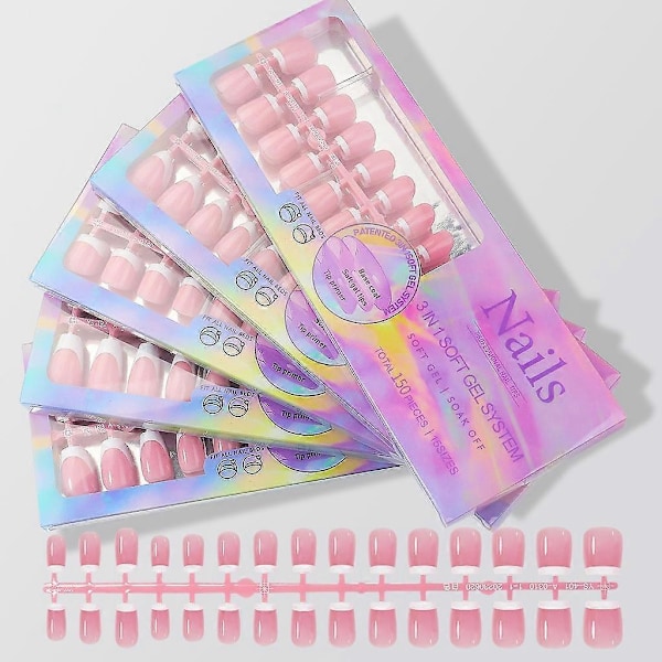 Mjuka Gel Nagelspetsar, Fransk Manikyr Press-On Naglar 14 Storlekar 3 i 1 X Coat Spetsar med Förapplicerad Spetsprimer & Baslack 2