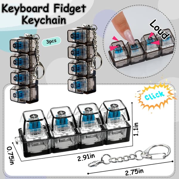 Tangentbords-fidget-nyckelring, 3-pack 4-i-1 klicker, fingerdekompression, stresslindring, Alla hjärtans dag-present, bärbar tyst, barn kvinnor Black cod