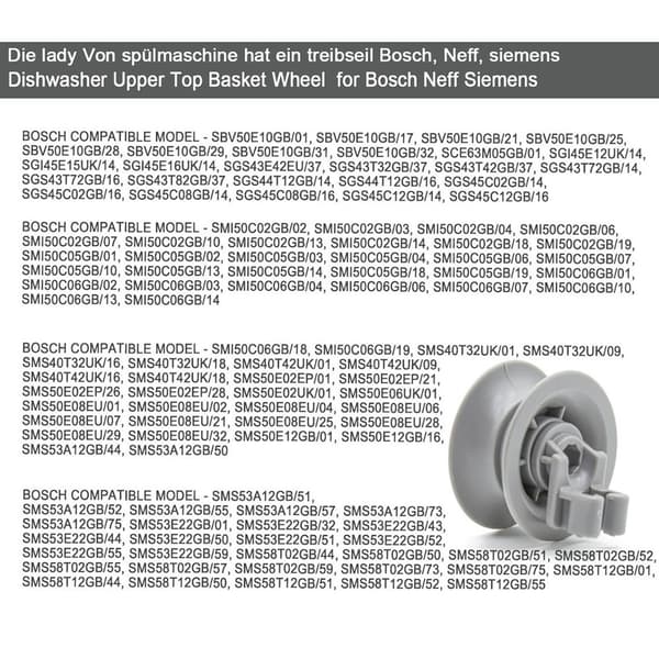 Byte av övre diskmaskinshjul - 8-pack, kompatibel med Bosch, Siemens, Neff, Beko