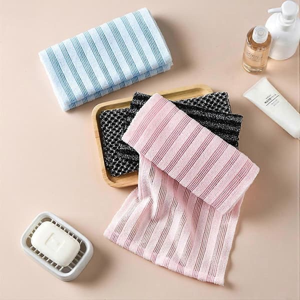 4st Polyester Exfolierande Duschhandduk Mjuk Och Elastisk Dubbelsidig Ryggskrubb För Dusch Kan Snabbt Torka Efter