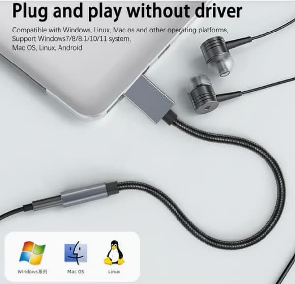 USB til 3,5 mm (hun) lydadapter