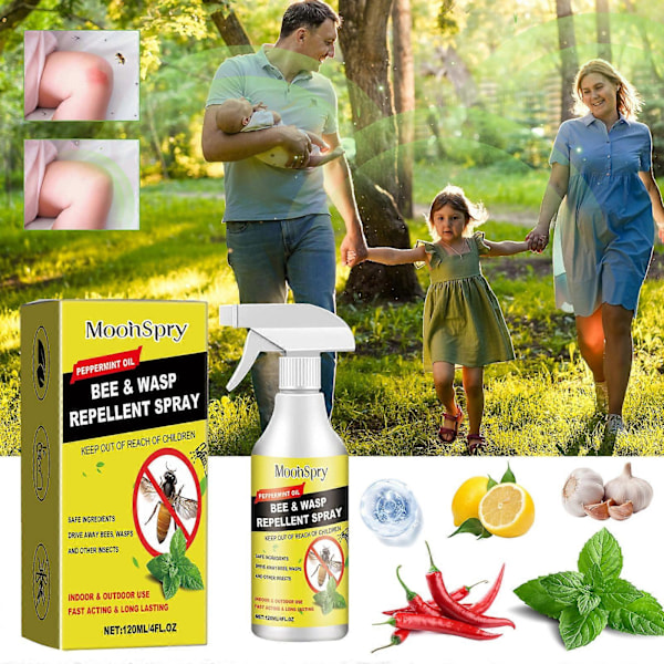 Getingspray med naturliga växtbaserade pepparmyntsoljor, bispray, birepellent för utomhus-/inomhusbruk för att stöta bort insekter och getingar för uteplatser, trädgårdar a GS 1 Pcs