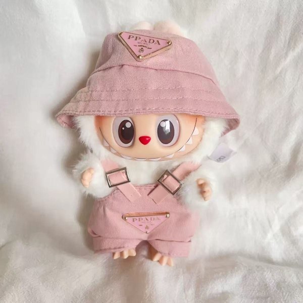 Kläder för Labubu (INGEN Docka), Hatt & Overall Set för 17cm Labubu Tillbehör Kostym GS Light Pink