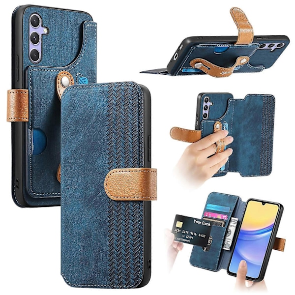 Retro Läder Plånboksfodral för Samsung Galaxy A36 5G med Armband och Ställ [D] Multicolor Multicolor Blue