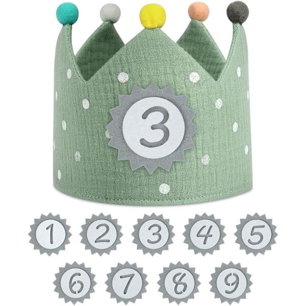 Birthday Crown för barn, återanvändbar födelsedagsfesthattkrona med utbytbart nummer från 0 till 9, filthatt på födelsedagen GS B