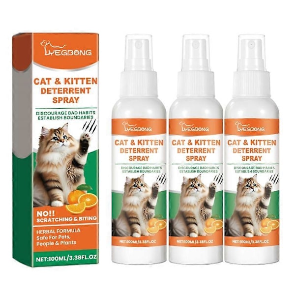3x Kattskrämma Spray Naturlig Klösförebyggande Kattspray Anti-Klös Spray Ingen Stimulering Apelsindoft Soffmöbler Skydd GS