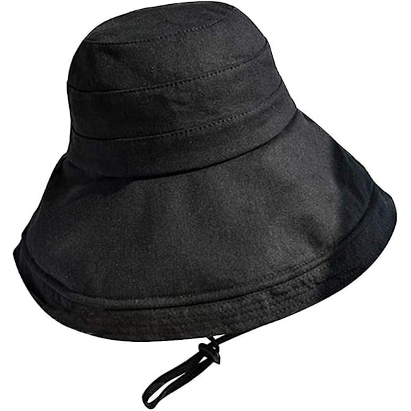Solhatt Dam mjuk hopfällbar fiskehatt bomull bred brätte strand anti-UV sommarhatt Dam marinblå GS