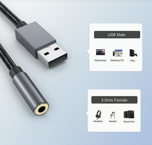 USB-3,5 mm:n (naaras) äänisovitin