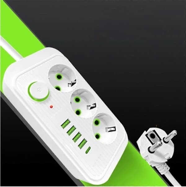 EU strømskinne med USB-C hurtigladeport Hvit 2m