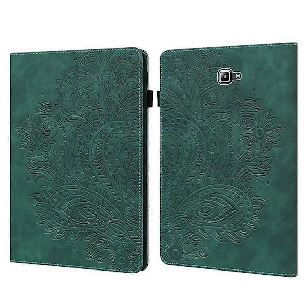 Präglat Påfågelblommemönster Läder Tablet Skyddsskal med Rem Kompatibel För Samsung Galaxy Tab A 10.1 (2016) SM-T58 GS Green