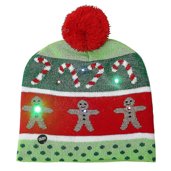 Julhattar med LED-ljus Upplyst Mössa Pom Pom Stickad Mössa Jul Vinter Snöflinga För Vuxna Barn -NMAOV B