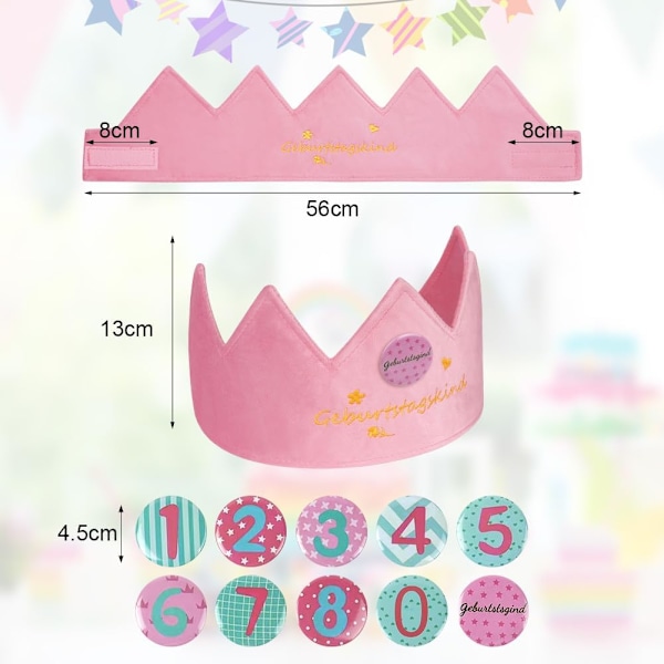 Birthday Crown för barn, återanvändbar födelsedagsfesthattkrona med utbytbart nummer från 0 till 9, filthatt på födelsedagen GS A