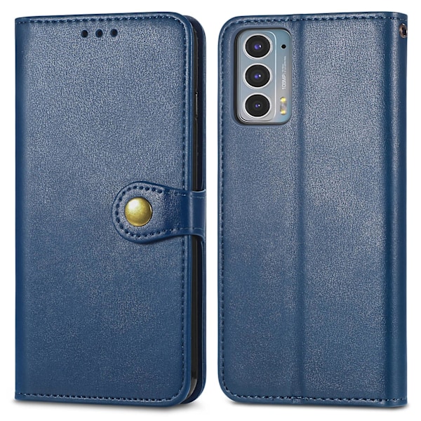 Mobilskal i Läder med Spänne, Enfärgat, för Motorola Edge 20[D] Blue