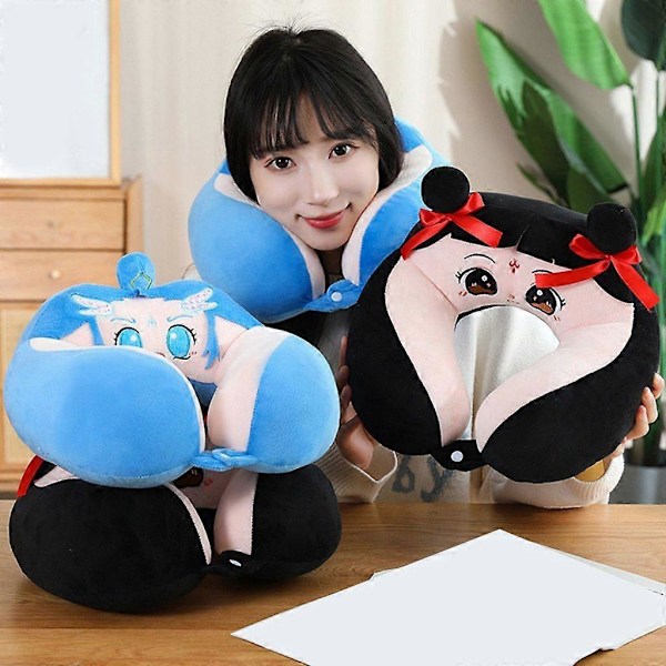 Necha-tema Anime Plysch Sovkudde Dockor För Studenter Kontorsarbetare Ao Bing U shaped pil