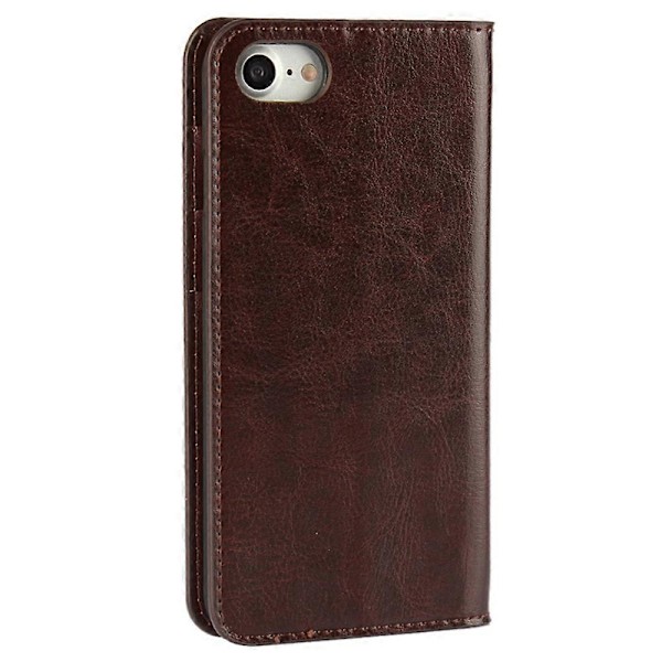 For iPhone SE (2020)/SE (2022)/8/7 4.7\" Oljad Kant Crazy Horse Äkta Läder Fäst Hård PC Inre Fodral Plånbok Stativ Flip Telefonfodral - Svart Coffee