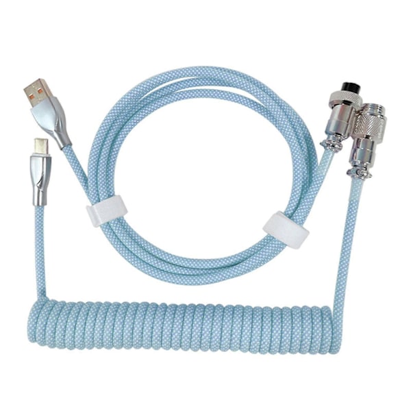 Spiral USB Typ C Aviator Mekaniskt Tangentbordskabel med Fjäderdesign GS Sky blue