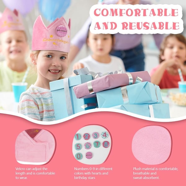 Birthday Crown för barn, återanvändbar födelsedagsfesthattkrona med utbytbart nummer från 0 till 9, filthatt på födelsedagen GS A