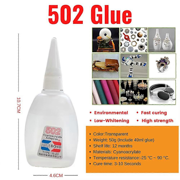 502 Superlim Snabbtorkande Cyanoakrylat Starkt Lim Snabbhärdande Läder Gummi Metall Kontorsmaterial Snabblim GS