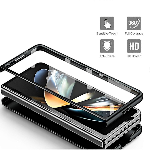 Fodral för Galaxy Z Fold 5 med S Pen och S Pen-fack, inbyggt skärmskydd och stativ för Samsung Galaxy Z Fold 5 black