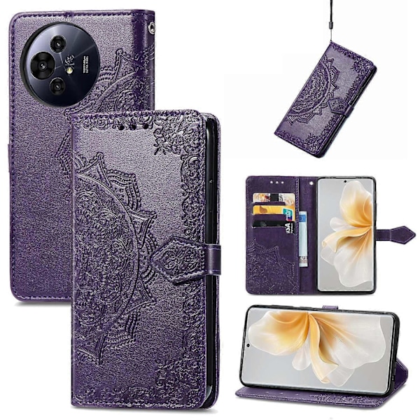 Plånboksfodral Mandala Blomma Läder Telefonskal Ställ - Grön GS för TCL 50 Pro NxtPaper 5G Multicolor Purple