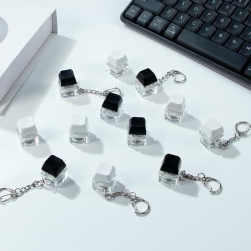 ILHSTY Keyboard Fidget Toy, 12-pak lysende klikker nøglering, sort Black+white