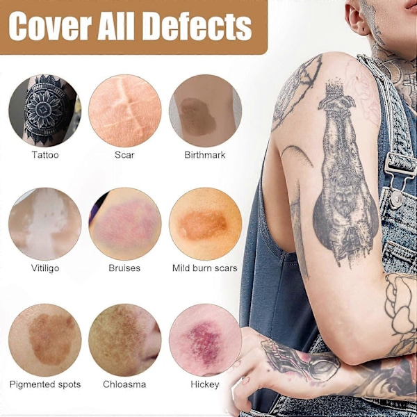 Tatuering Täcka Över Smink Vattentätt, Tatuering Concealer Full Täckning, 2 Färger Naturlig Tatuering Smink Täcka Kroppssmink för Ärr, Mörka Fläckar, S GS 2PCS