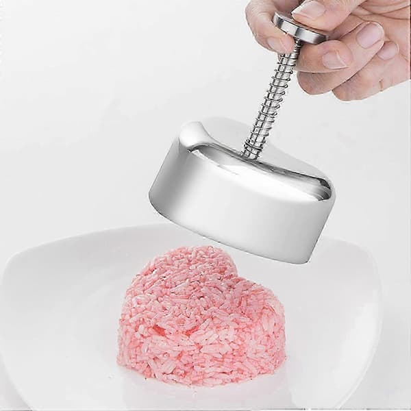 Hjerteformet risbolleform med håndtak, polert overflate, rustfritt stål, non-stick sushi hearts