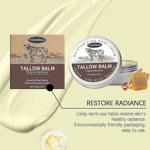 Talg från nötkreatur, Nöttalg för hud, Gräsbetesnöttalg, Ekologisk nöttalgbalm Ansiktskräm för allsidig balm, Djup näring, Långvarig 2pcs
