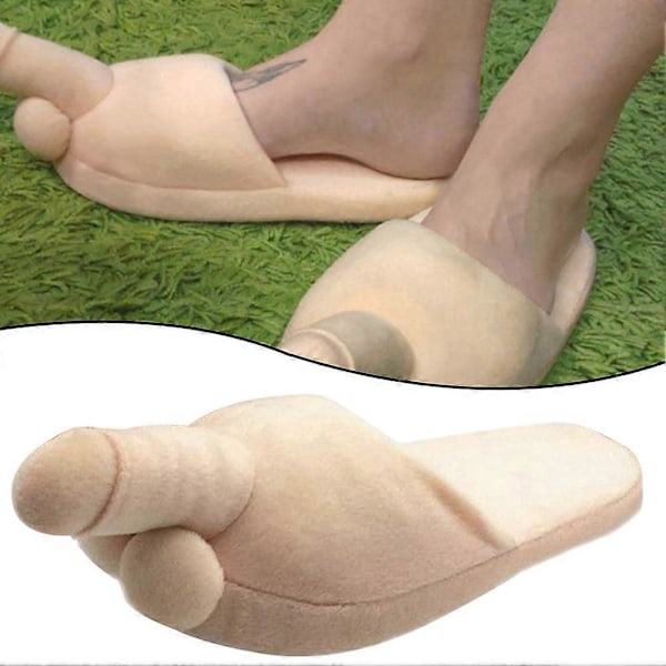 Roliga Plyschtofflor med Dildos Inomhus Anti-Slip Tofflor för Hem Sovrum Beige Ladies One Size