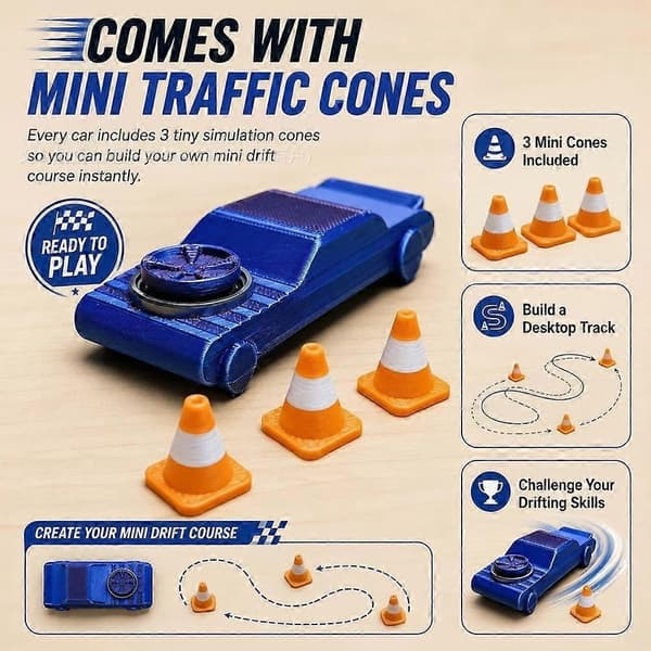Lomme Drift Bil Legetøj - Skrivebords Stressaflastning Dynamisk Drifting Dobbelt Fidget blue