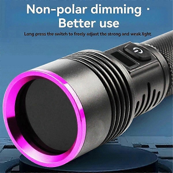 Kraftfull 365NM UV-Ficklampa Högeffekts Ultraviolett Lampdetektor Ficklampa Typ-C USB Uppladdningsbar LE GS Black