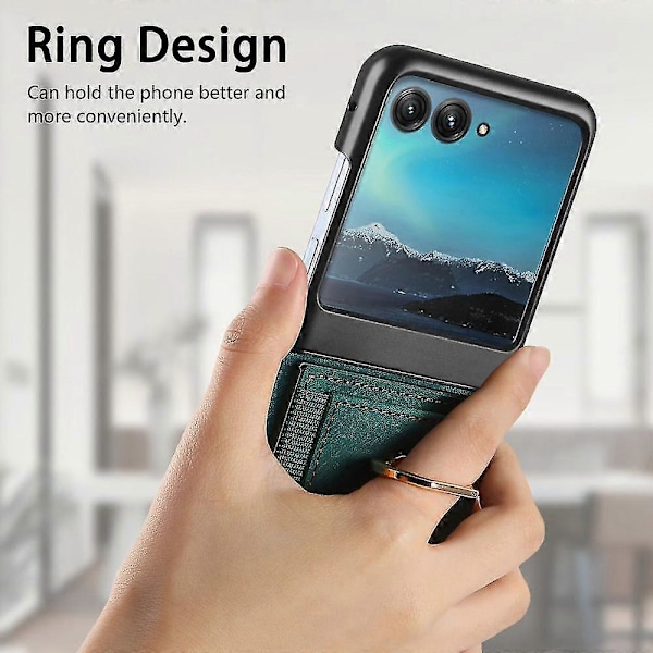 Plånboksfodral för Motorola Razr 50 Ultra, PU-läder Stötsäkert Skyddsfodral med Kortfack & Metallringhållare