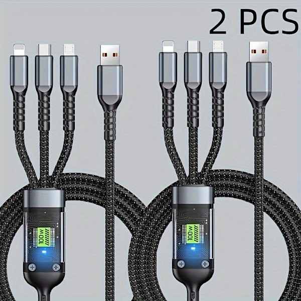 2-pack 3-i-1 Snabbladdningskabelpaket - USB-C till MicroUSB-adapter för iPhone 14/13, för Samsung, för Xiaomi - Hållbar & Högpresterande GS