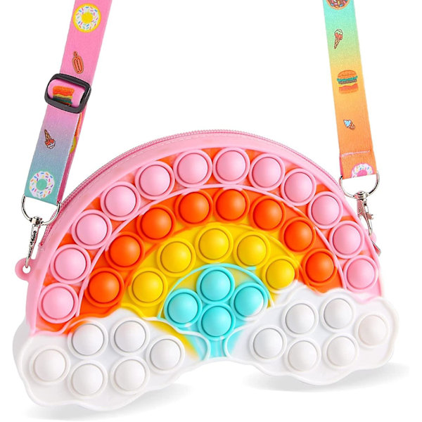 Pop Plånbok Fidget Leksak för Flickor, Regnbåge Pop Fidget Plånbok Julklappar, Pop Bubble Axelväska för Kvinnor, Fidgets för Flicka Crossbody Väska, St