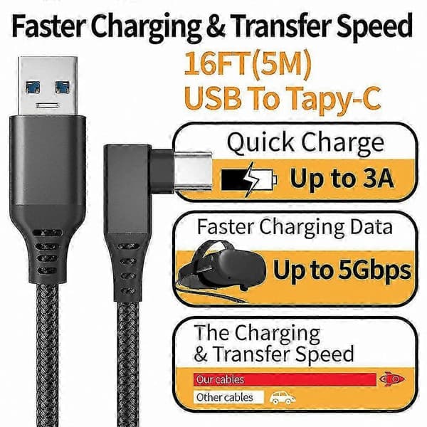 USB-C VR Link-kabel til gaming og dataoverførsel - Hurtig opladning og stabil forbindelse - Kompatibel med Quest 3/5/6m gray 5m