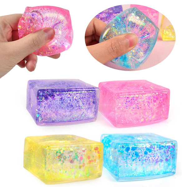 Paljetter Iskub Klämleksaker Maltos Fyrkantig Kub Snabb Återhämtning Mjuk TPR Nyp Leksak Squishes Block Stress Relief Fidget Leksak Random Color