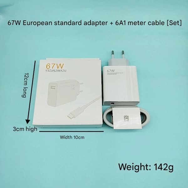 hubladdare för Xiaomi, HyperCharge Typ A EU-kontaktadapter med 1m kabel 67W
