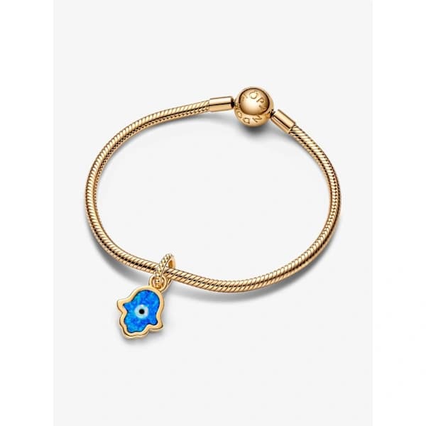 Pandora - Opaliserande Blå Hamsa Hand Berlock - 14k Guldpläterad