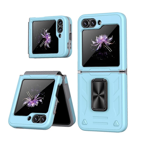 Högpresterande militärklassade skyddsfodral med gångjärnsskydd för Samsung Galaxy Z Flip 6 med ringstativ GS Blue