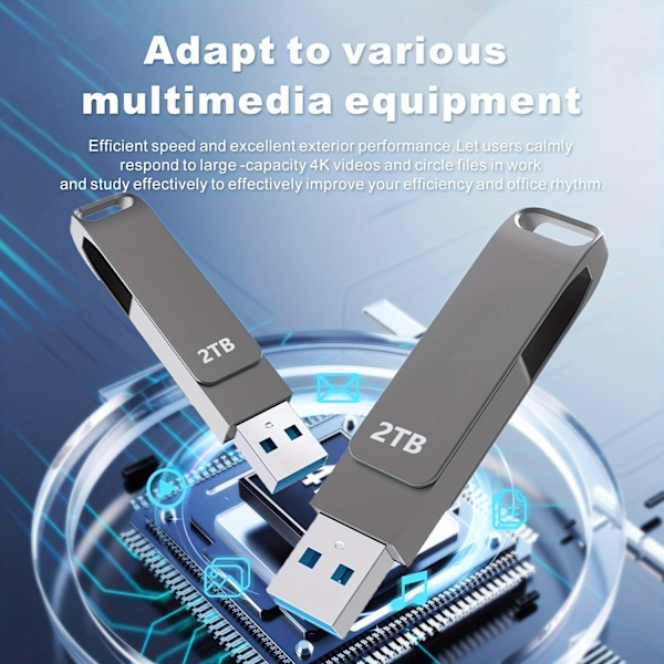 2TB USB-minne - Läshastighet Upp Till 80MB/Sek USB-sticka 2TB Minne 2000GB USB-enhet 2TB Vridbar Metalldesign Nyckelring