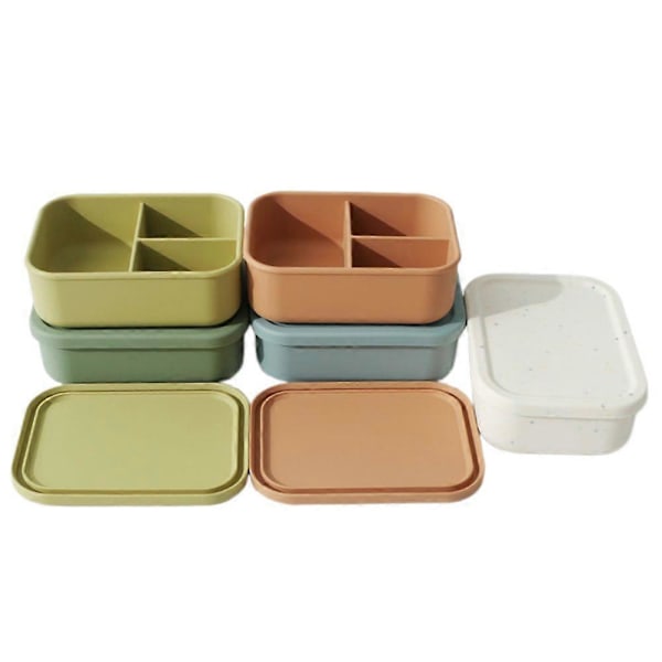 3-Facks Silikon Bento Matlåda Läcksäker Mikrovågssäker Barnmatsbehållare BPA-Fri Matlåda för Småbarn Light Clay Color