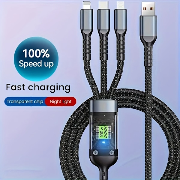 2-pack 3-i-1 Snabbladdningskabelpaket - USB-C till MicroUSB-adapter för iPhone 14/13, för Samsung, för Xiaomi - Hållbar & Högpresterande GS