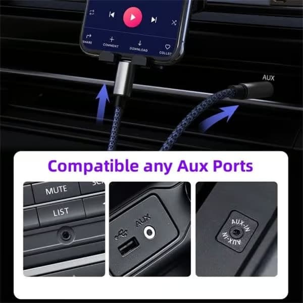 Flätad nylon USB-C & Lightning till 3,5 mm ljudadapter aux-kabel